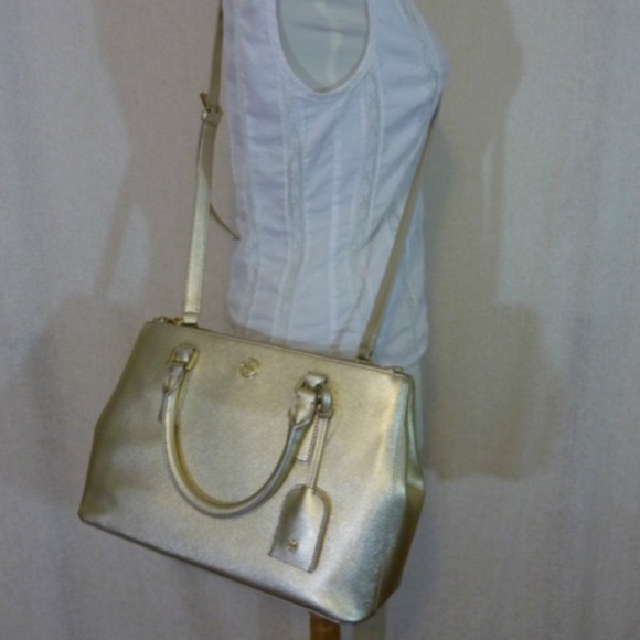 NEW Tory Burch Robinson Gold Saffiano Leather Mini Double-Zip Tote/Shoulder Bag - Picture 8 of 14